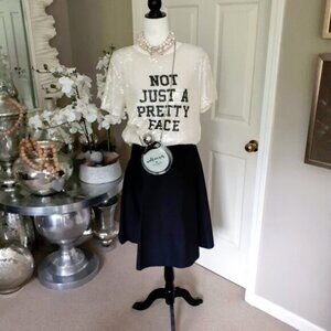 NWT Kate Spade black fit & flare skirt with gold hardware 2